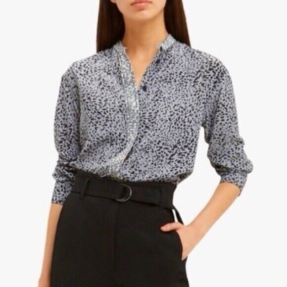 Rag & Bone Christie Silk Top Animal Cheetah Print Button Blouse Gray XS H14190 - Picture 5 of 16